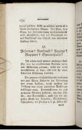 XI. Relation? Auskunft? Anzeige? Rapport? Speciesfakti?