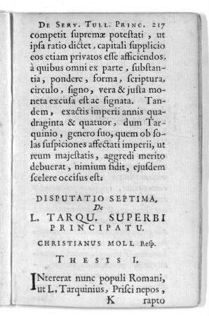 Disputatio Septima, De L. Tarqu. Superbi Principatu. Christianus ...