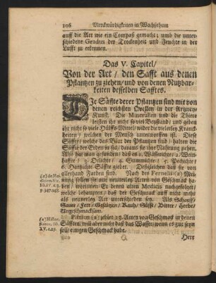 Das V. Capitel, Von der Art, den Safft aus denen Pflantzen zu ziehen, und von denen Nutzbarkeiten desselben Safftes.