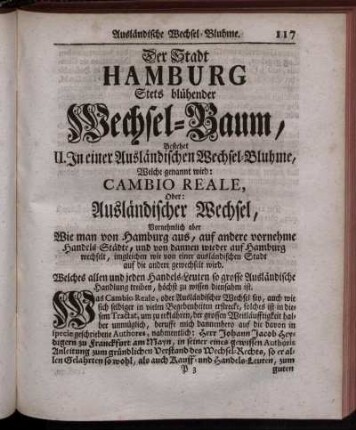 II. In einer Ausländischen Wechsel-Bluhme, Welche genannt wird: Cambio Reale, Oder...