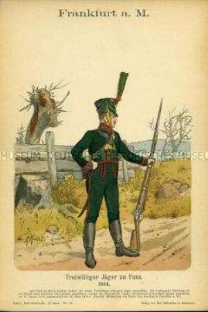 Uniformdarstellung, Freiwilliger Jäger zu Fuß, Frankfurt am Main, 1814.