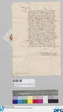 Heinrich Rudolff von Wetze, Administrator zu Waldsassen, ersucht die Stadt Nürnberg, die 400 fl. ihm verschriebene Stadtsteuer dem Martin Rosenthaller seinem Bevollmächtigten zu übergeben. - Siegler: Der Aussteller.