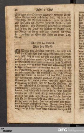 Uber den 24. Articul. Von der Messe.