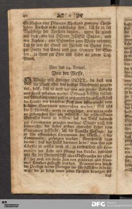Uber den 24. Articul. Von der Messe.