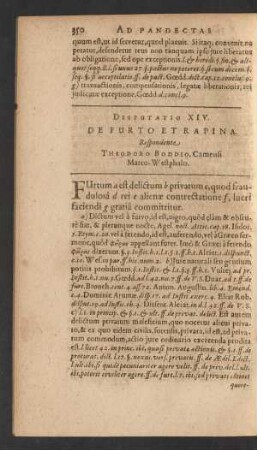 Disputatio XIV. De Furto Et Rapina. Respondente Theodoro Boddio, Camensi Marco-Westphalo