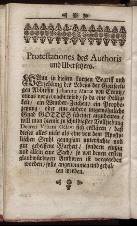 Protestationes des Authoris und Ubersetzers.