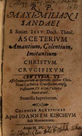 Max. Sandaei Asceterium amantium, colentium, imitantium, Christum crucifixum