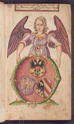 Wappendreipass der Stadt Nürnberg mit Engel als Wappenhalter