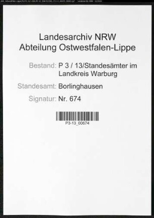Sterberegister Standesamt Borlinghausen
