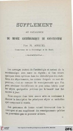 Sér. 2: Supplément au catalogue du Musée Archéologique de Constantine