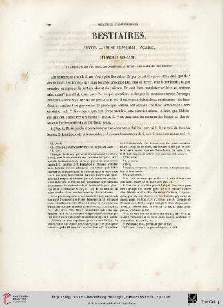 Bestiares, textes. - Prose français (Picarde)