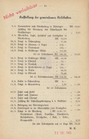 Aufstellung der gemeinsamen Reisekosten