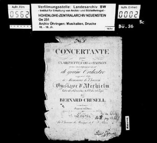 Crusell, Bernard, Concertante pour Clarinette, Cor et Basson, Œuvre 3, Leipzig, Peters.
