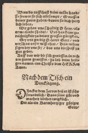 Nach dem Tisch/ ein || Dancksagung. ||