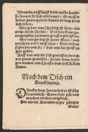 Nach dem Tisch/ ein || Dancksagung. ||