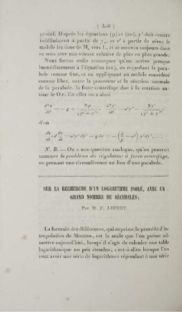 Sur la recherche d'un logarithme isolé, avec un grand nombre de décimales.