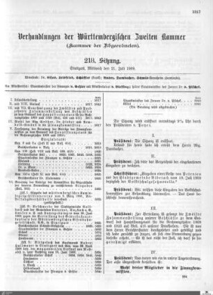 218. Sitzung, Stuttgart, 21.7.1909
