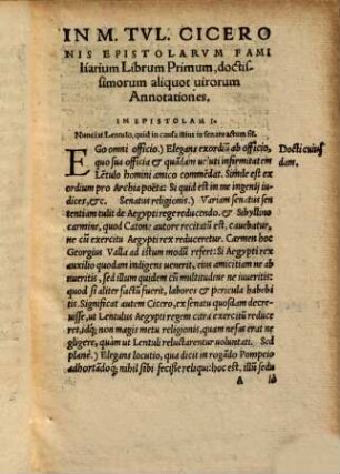 In omnes M. T. Ciceronis epistolas, quae familiares appellantur, doctissimorum virorum annotationes