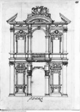 Taccuino, Zweigeschossige Fassade mit gesprengtem Giebel, Aufriss
