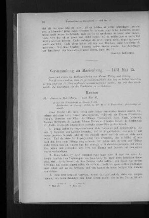 Versammlung zu Marienburg. - 1431 Mai 15.