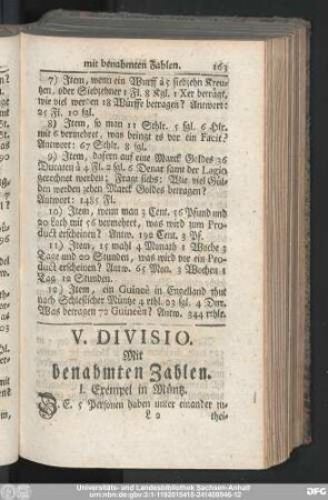 V. Divisio. Mit benahmten Zahlen.