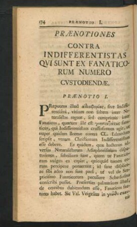 Praenotiones Contra Indifferentistat Qui Sunt Ex Fanaticorum Numero Custodiendae