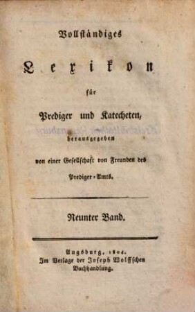 Vollständiges Lexikon für Prediger und Katecheten, 9