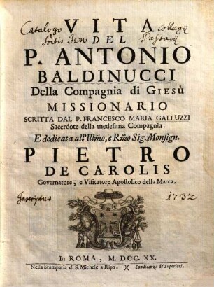 Vita del P. Antonio Baldinucci della Compagnia di Giesù, missionario