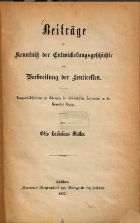 Beiträge zur Kenntniß der Entwickelungsgeschichte und Verbreitung der Lenticellen : Inaugural-Dissertation