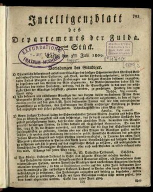 27tes Stueck, den 3ten Julii 1809
