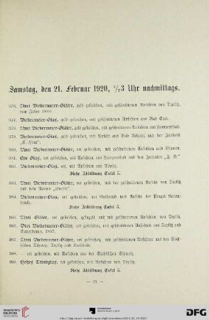 Samstag, den 21. Februar 1920, ½3 Uhr Nachmittag [Arbeiten in Glas] (Nr. 376-570)