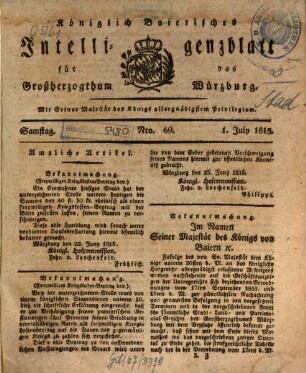 Königlich-baierisches Intelligenzblatt für das Großherzogthum Würzburg. 1815, 2