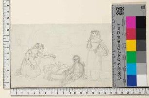 Frau mit Wiegenkind, Sitzfigur und stehende Frau mit Korb