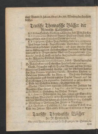 Teutsche Theologische Bücher der Römisch-Catholischen.