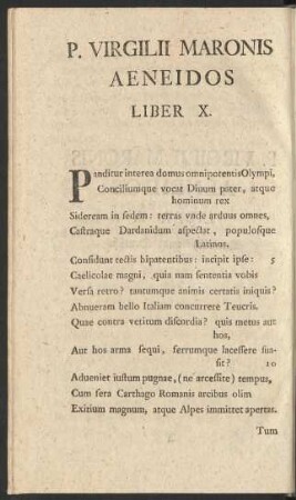 P. Virgilii Maronis Aeneidos Liber X. = Der Aeneis des P. Virgilius Maro Zehentes Buch.