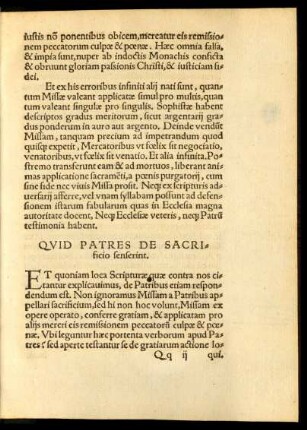 Quid Patres De Sacrificio senserint.
