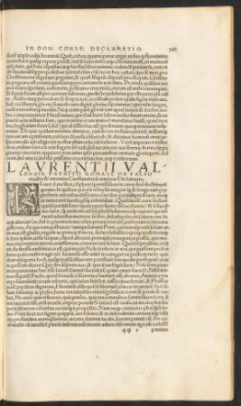 Laurentii Vallensis, Patritii Romani, De Falso credita & ementita Constantini donatione Declamatio.
