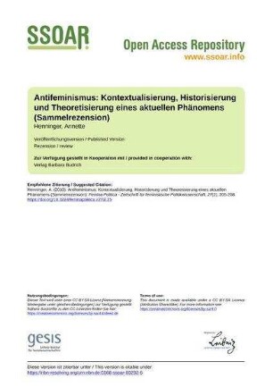 Antifeminismus: Kontextualisierung, Historisierung und Theoretisierung eines aktuellen Phänomens (Sammelrezension)