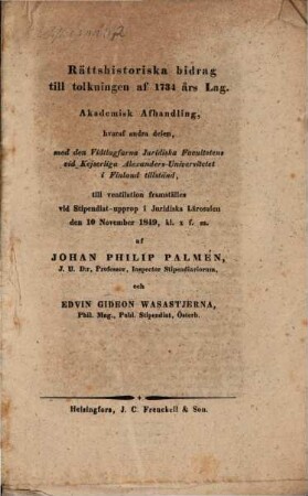 Rättshistoriska bidrag till tolkningen af 1734 års lag, 2