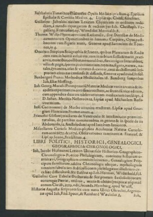 Libri Politici, Historici, Genealogici, Geographici & Chronologici.