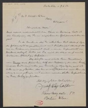 Brief an B. Schott's Söhne : 09.06.1924