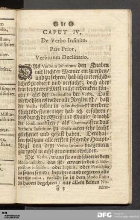 Caput IV. De Verbo Infinito. Pars Prior