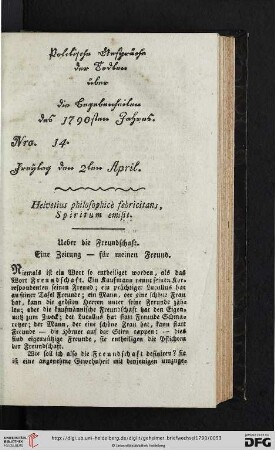 Ueber die Freundschaft. Eine Zeitung – für meinen Freund