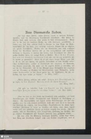 Aus Bismarcks Reden