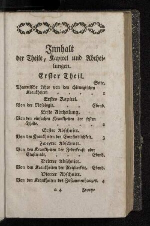 Innhalt der Theile, Kapitel und Abtheilungen.