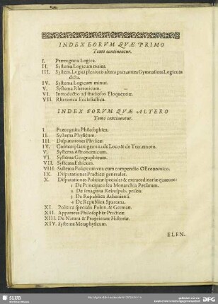 Index Eorum Quae Primo Tomo continentur