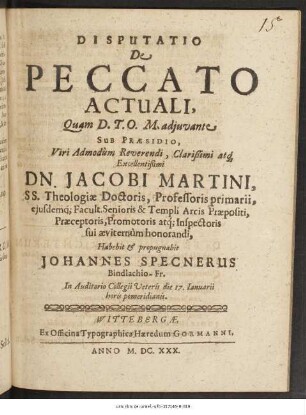 Disputatio De Peccato Actuali