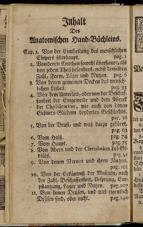 Inhalt Des Anatomischen Hand-Büchleins.