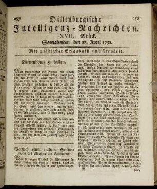 XVII. Stück. Sonnabends: den 28. April 1792.
