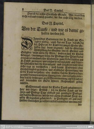 Das II. Capitel. Von der Taufe, und wie es damit gehalten werden soll